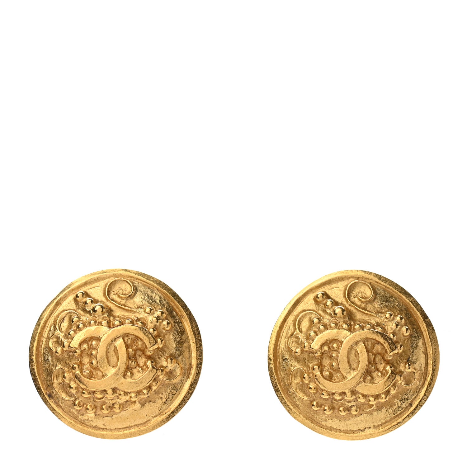 Chanel Metal CC Button Clip-On Earrings Gold 1 of 4