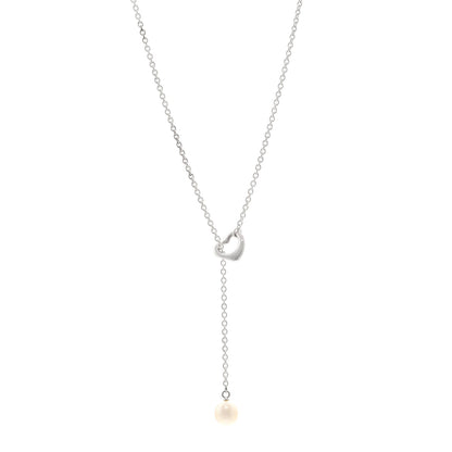 Tiffany Sterling Silver Cultured Pearl 7.5-8mm Elsa Peretti Open Heart Lariat Necklace 1 of 4