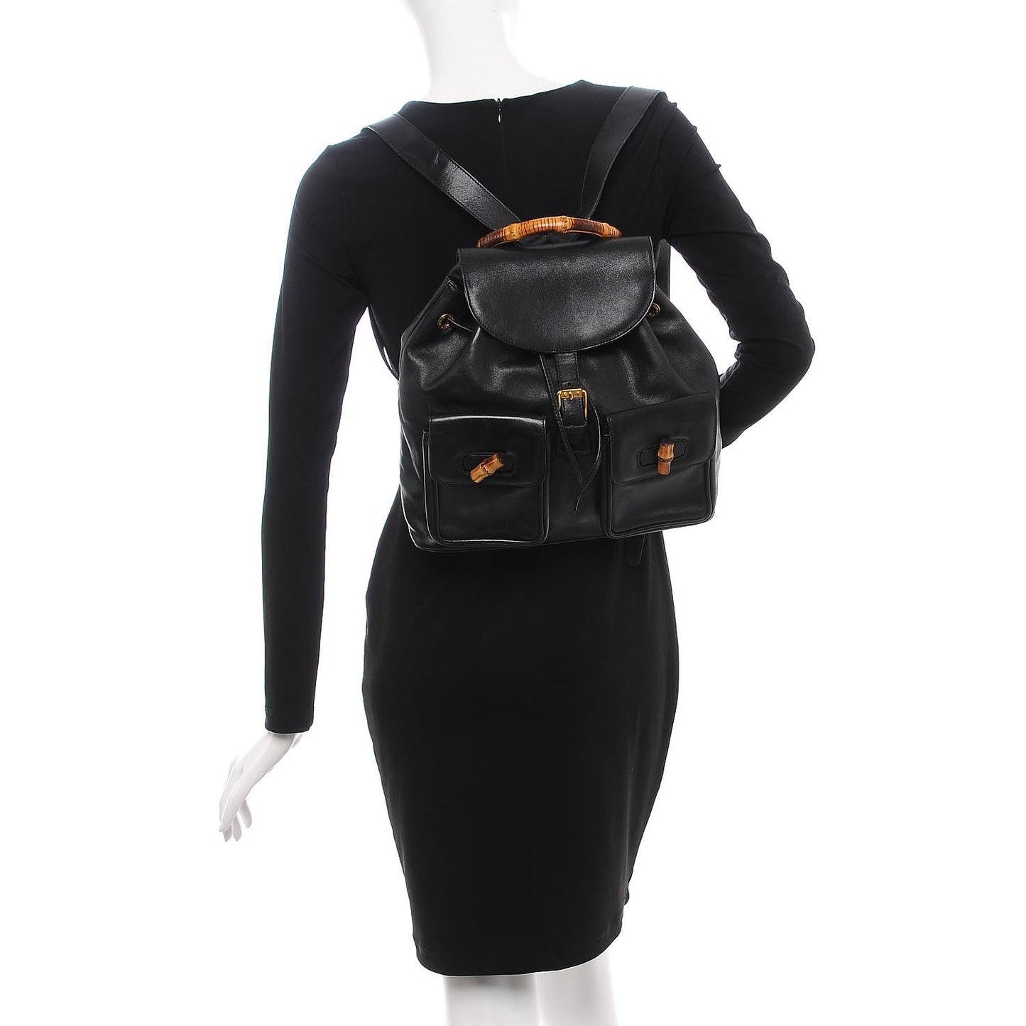 Calfskin Bamboo Backpack Black