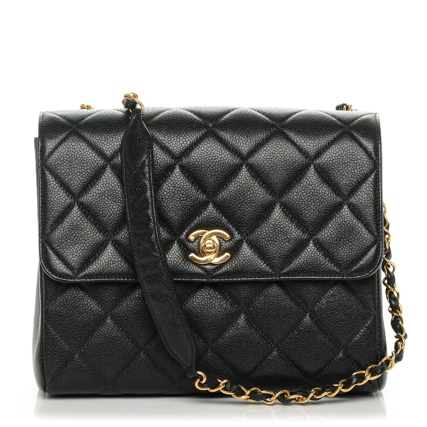 Caviar Quilted Medium Flap Shoulder Bag Black