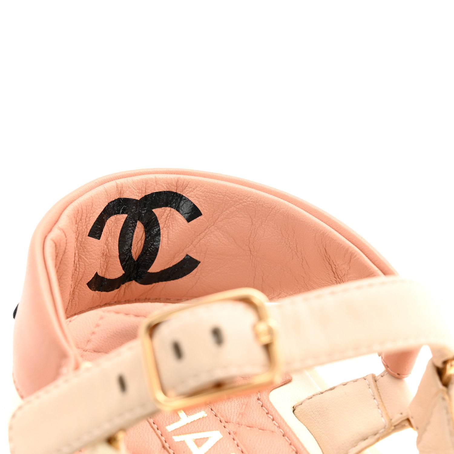 Chanel Lambskin Logo Platform Sandals 37 Beige Ivory White 9 of 9