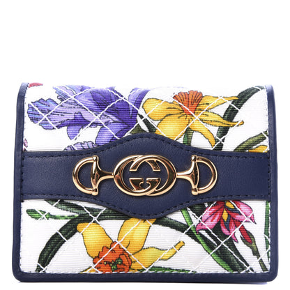 Gucci Canvas Flora Floral Trapuntata Zumi Card Case Wallet Great White Multicolor Blue Agata 1 of 7