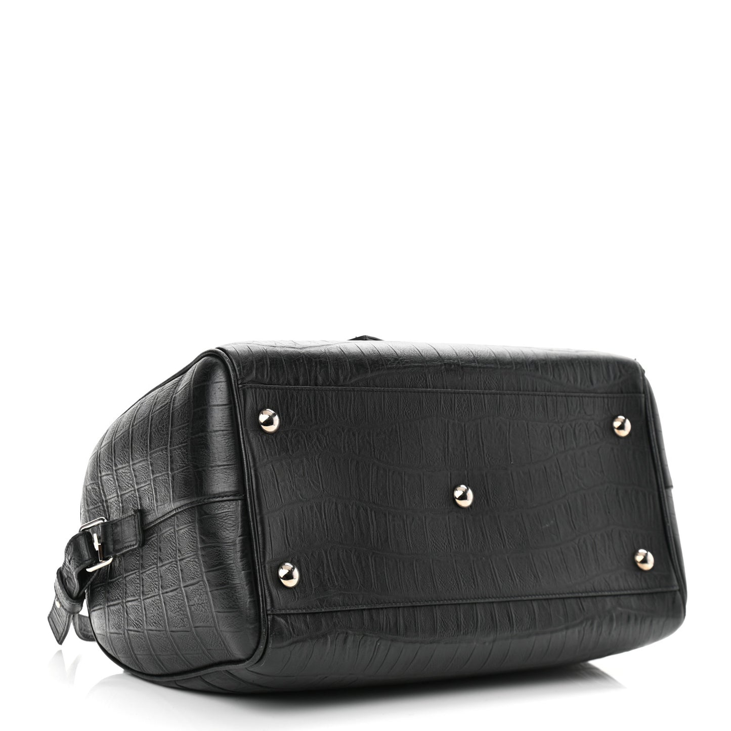 Calfskin Crocodile Embossed Classic Duffle Bag Black