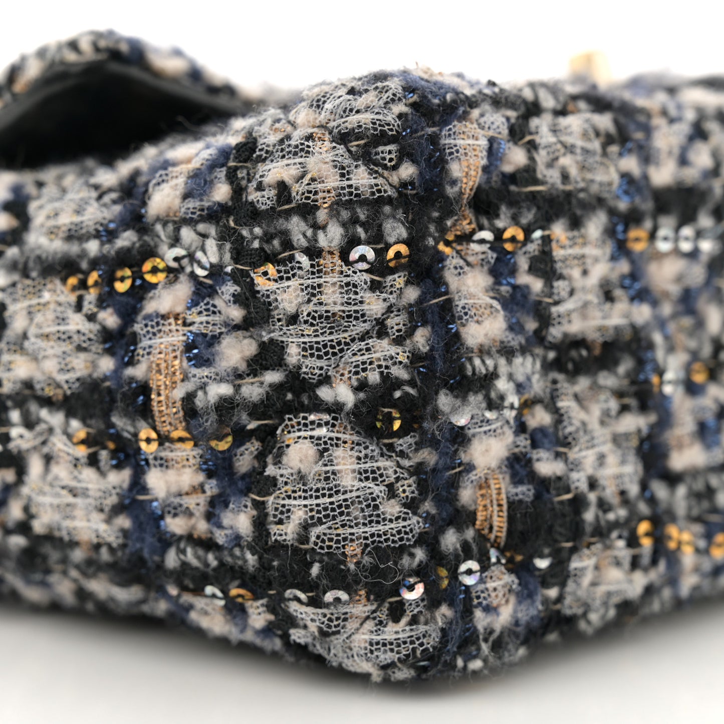 Glittered Tweed Quilted Mini Rectangular Flap Navy Blue