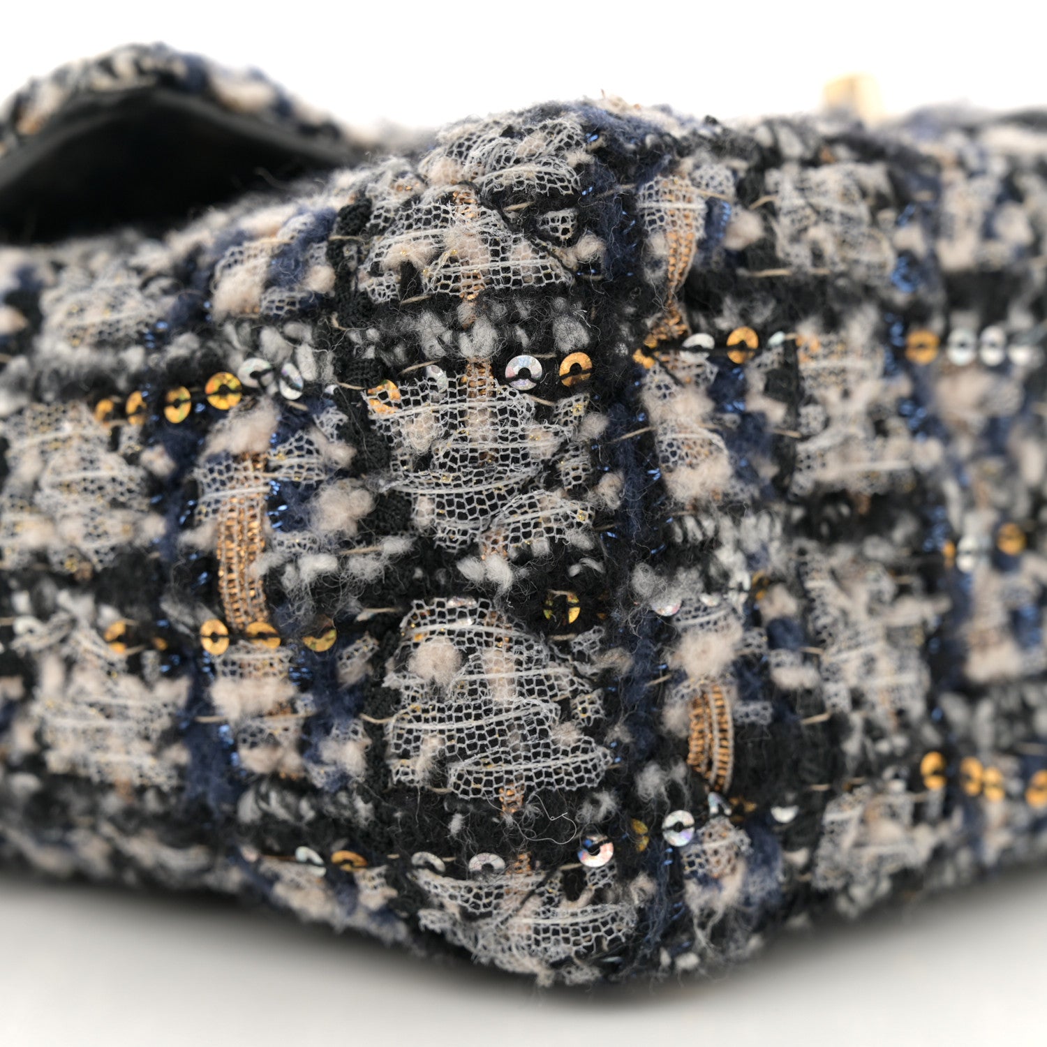 Chanel Glittered Tweed Quilted Mini Rectangular Flap Navy Blue 9 of 11