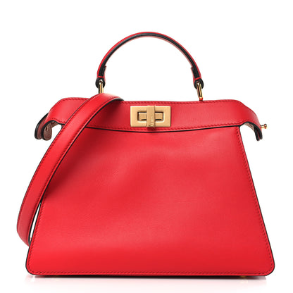 Fendi Vitello Seta Nappa Chinese Valentines Day Karligraphy Small Peekaboo I SEE U Satchel Rosso Cardinale Panna 1 of 9