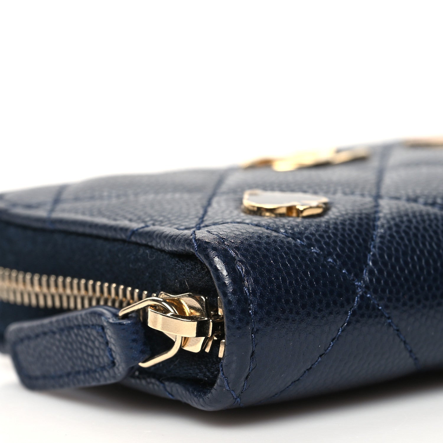 Chanel Caviar Enamel Coco Casino Quilted Zip Coin Purse Navy Blue 10 of 12