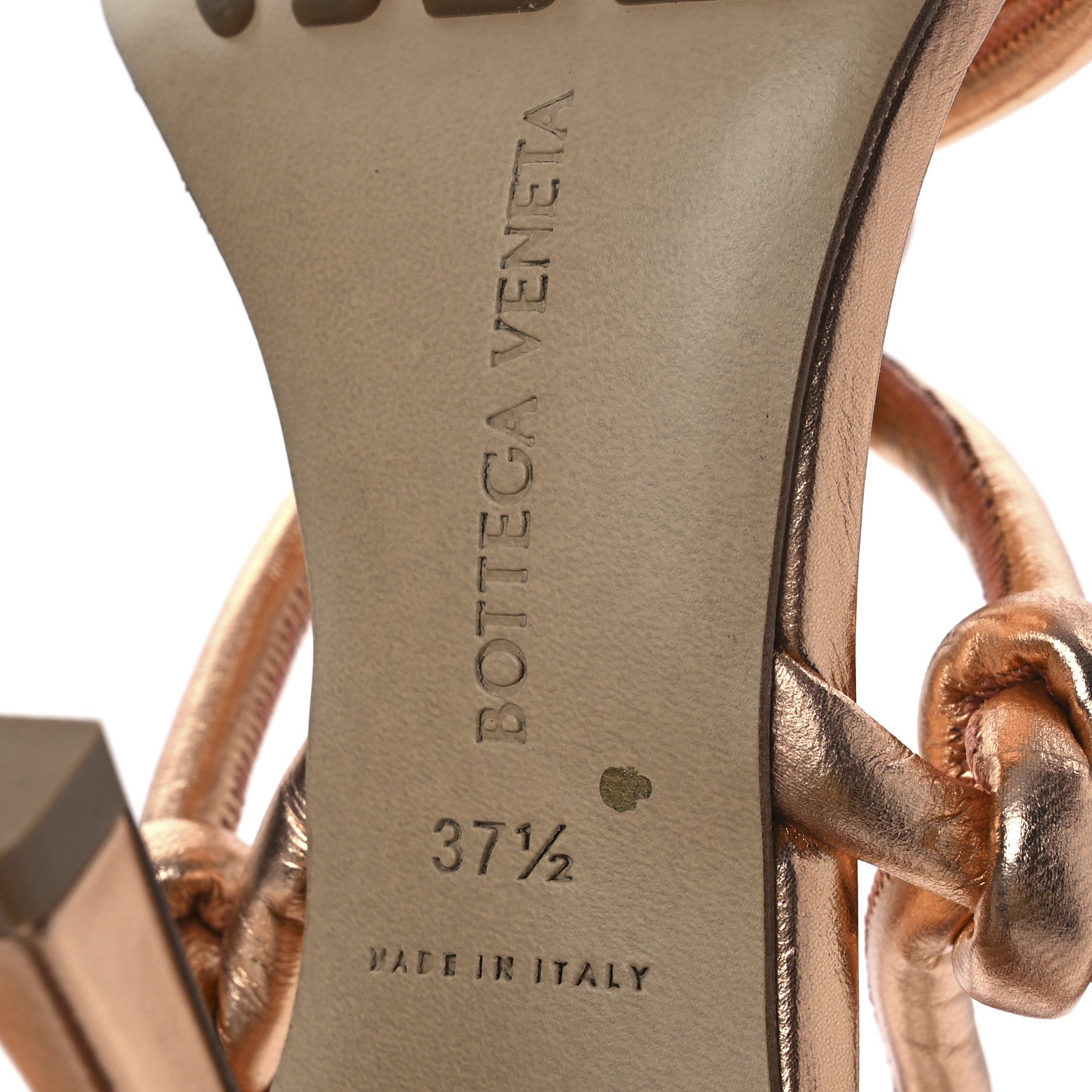 Bottega Veneta Metallic Nappa Dream Knotted Sandals 37.5 Gold Peach 15 of 24