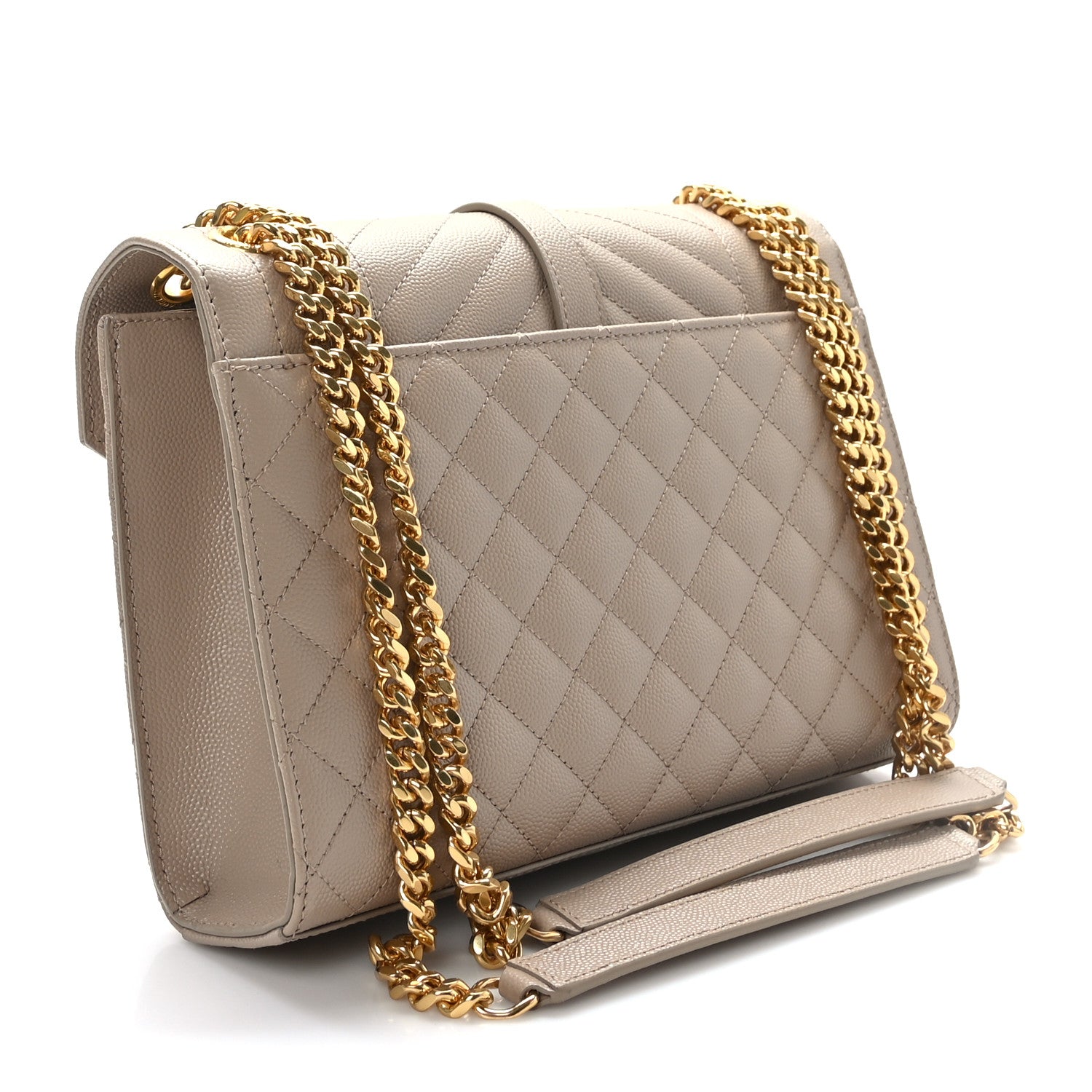 Saint Laurent Grain De Poudre Textured Mixed Matelasse Medium Triquilt Monogram Satchel Greyish Brown 3 of 9
