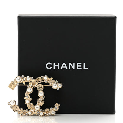 Chanel Pearl Crystal CC Lucky Symbols Brooch Gold 5 of 5