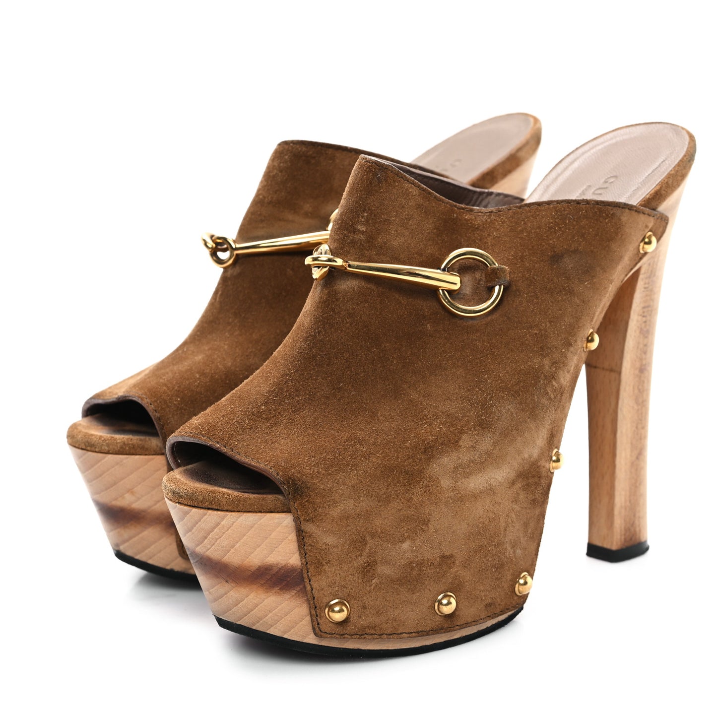 Suede Horsebit Clog Slide Sandals 37.5 Brown