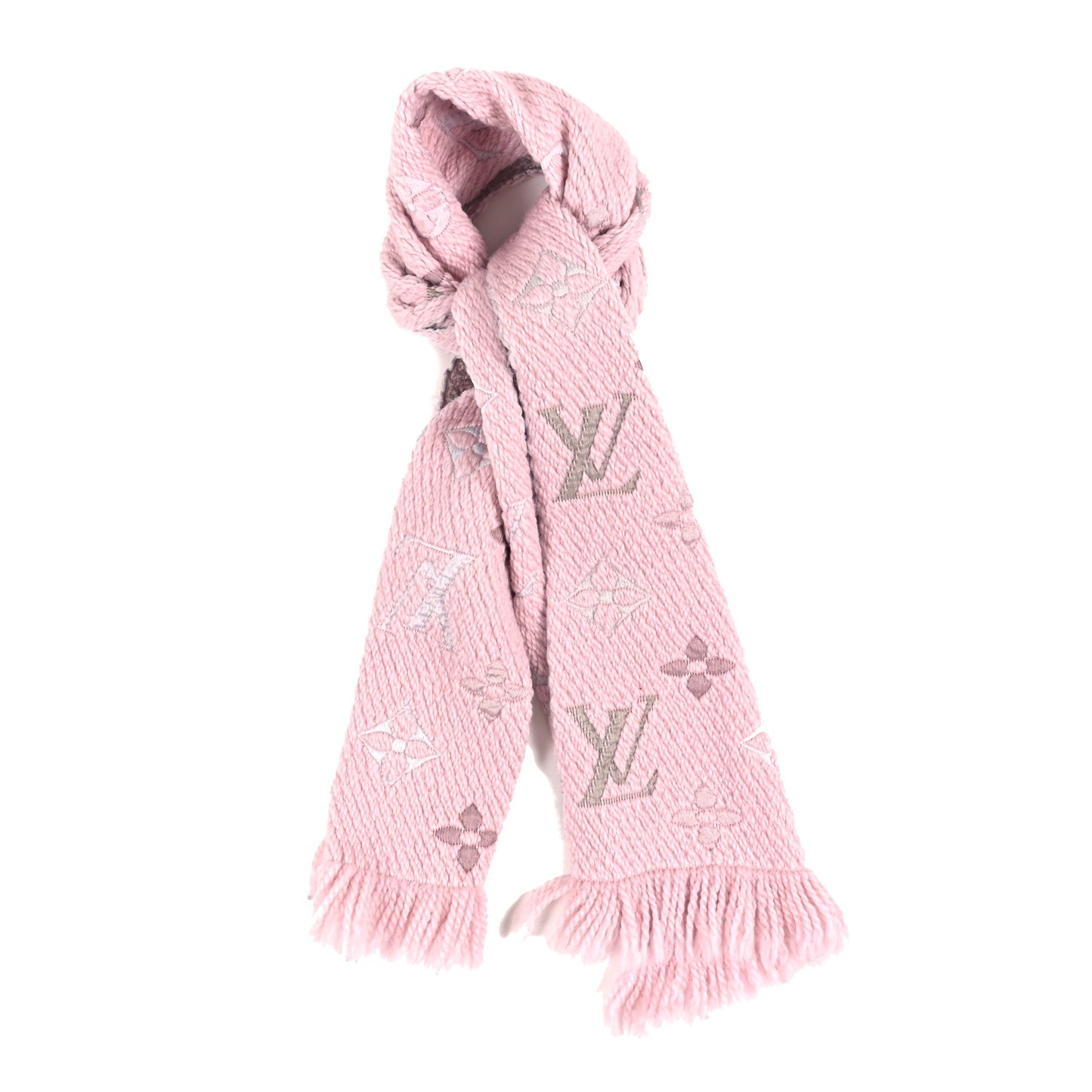 Wool Silk Logomania Shine Scarf Pink