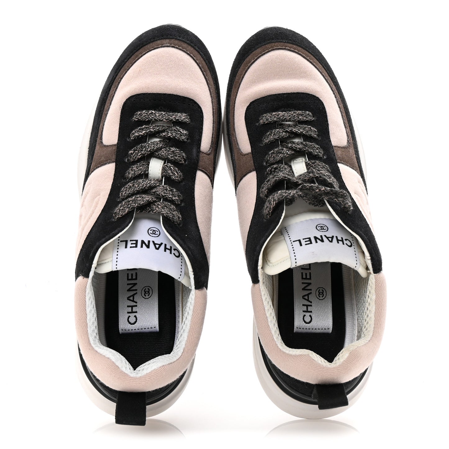 Suede Calfskin Fabric CC Sneakers 35.5 Dark Grey Light Pink