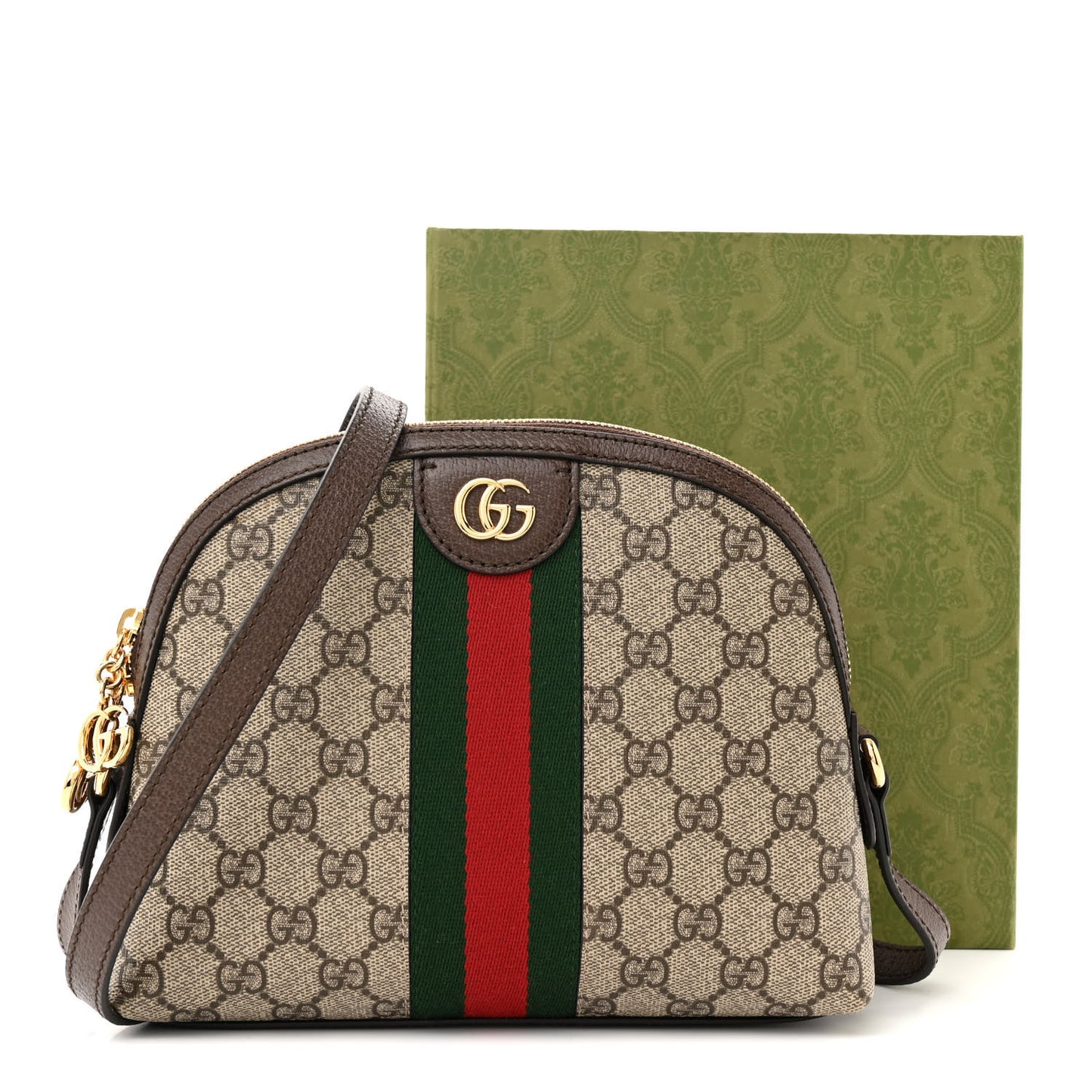 GG Supreme Monogram Textured Dollar Calfskin Web Small Ophidia Dome Shoulder Bag Beige Ebony New Acero