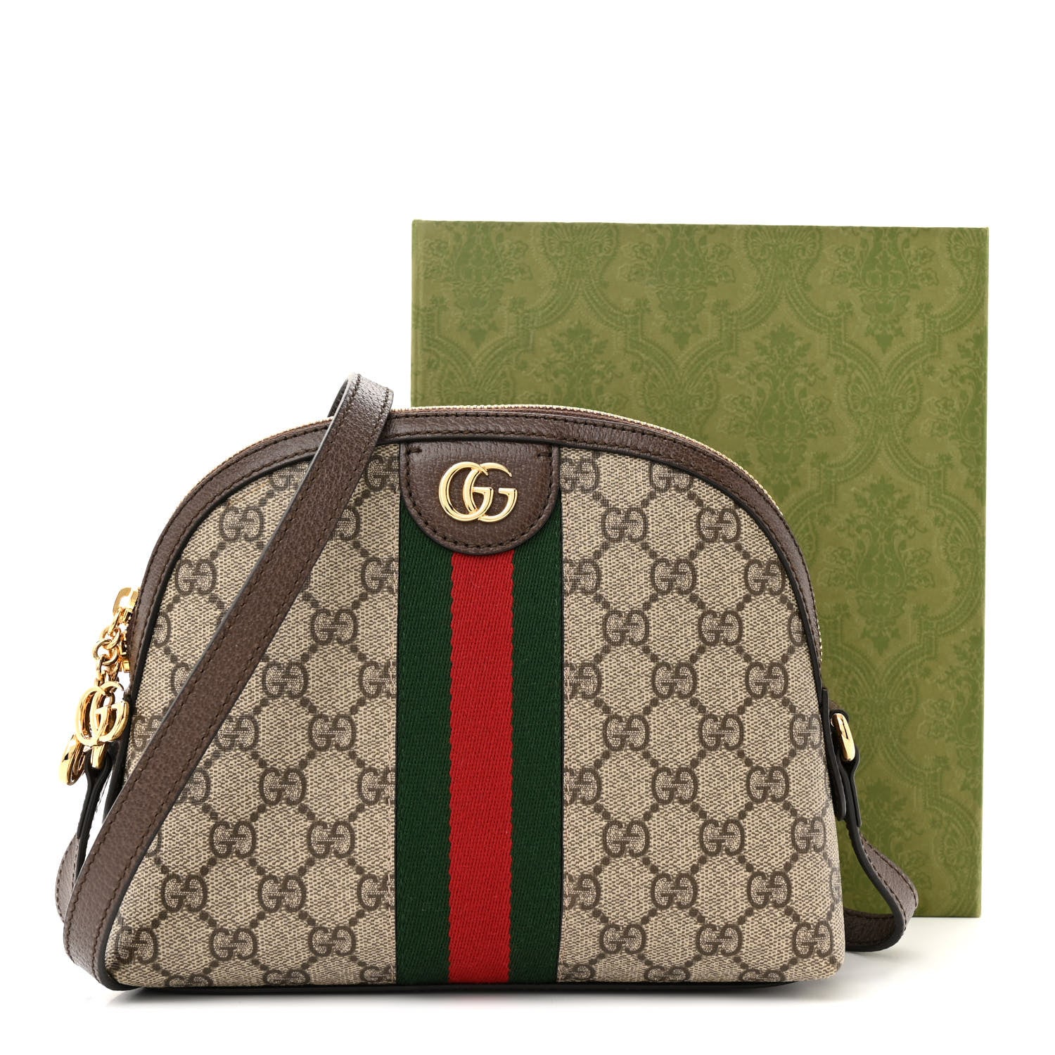 Gucci GG Supreme Monogram Textured Dollar Calfskin Web Small Ophidia Dome Shoulder Bag Beige Ebony New Acero 13 of 13