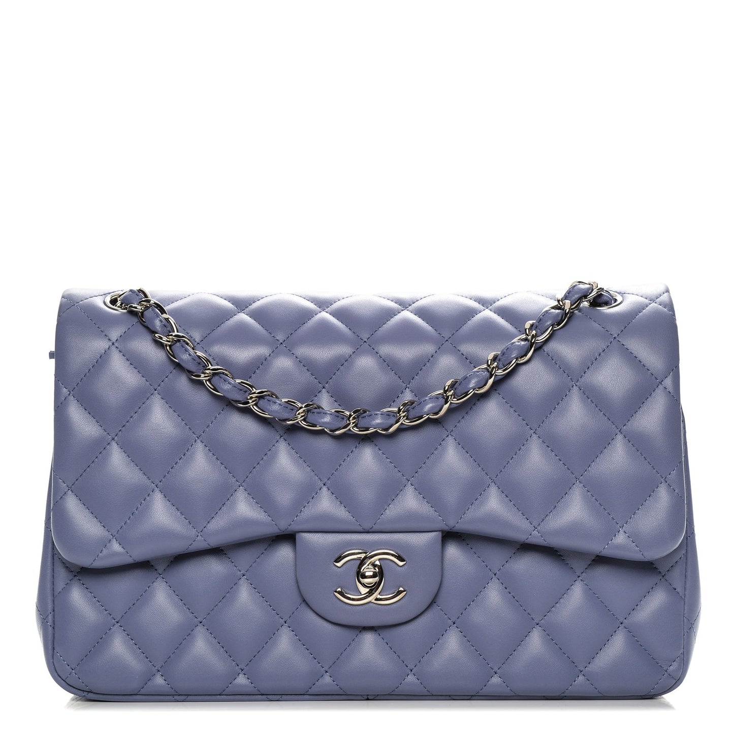 Lambskin Quilted Jumbo Double Flap Light Purple
