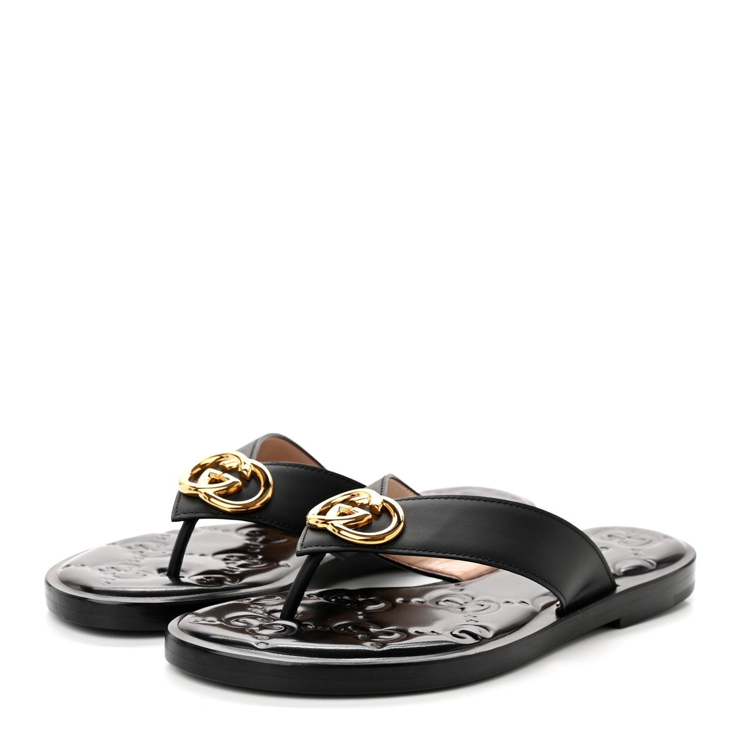 Lifford Calfskin GG Monogram Embossed Interlocking G 5mm Thong Sandals 35 Black