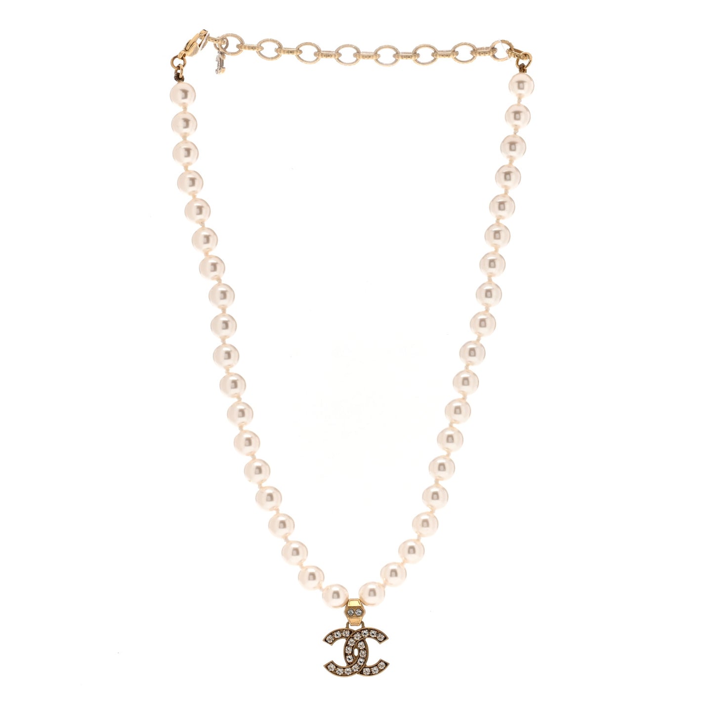 Pearl Crystal CC Short Necklace Gold