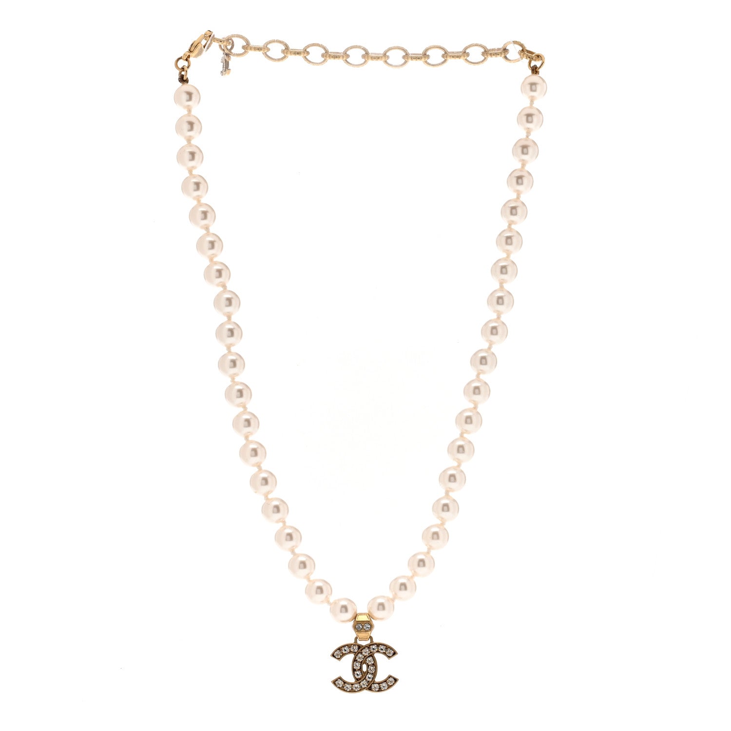 Chanel Pearl Crystal CC Short Necklace Gold 3 of 5