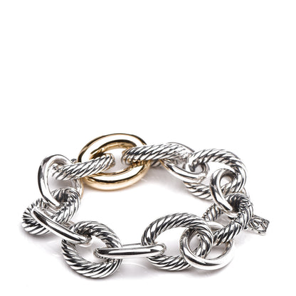 David Yurman Sterling Silver 18K Yellow Gold 19mm Extra Large Oval Link Bracelet 3 of 6