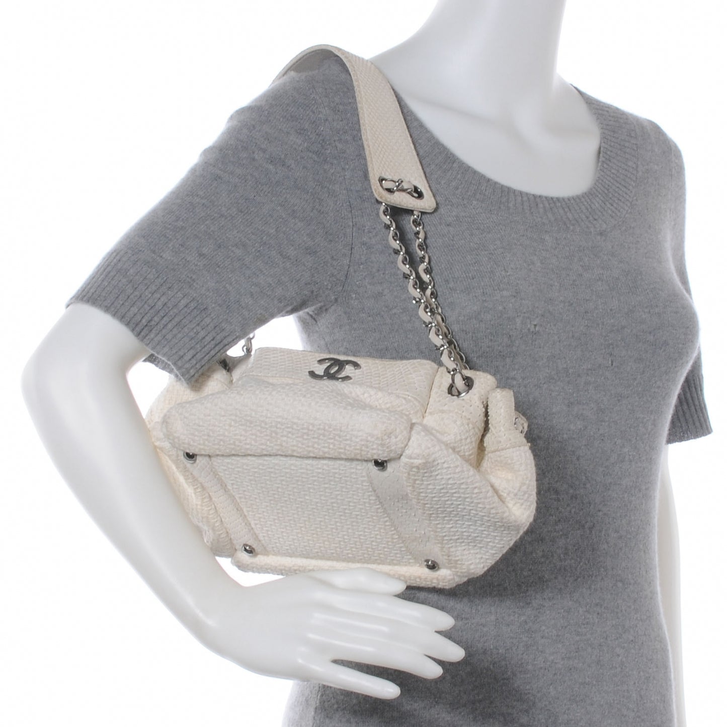 Python and Woven Tweed Accordion Shoulder Bag