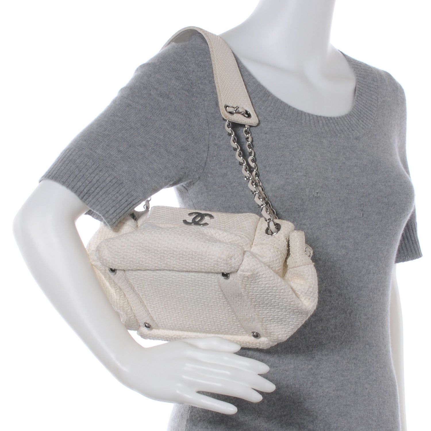 Chanel Python and Woven Tweed Accordion Shoulder Bag 2 of 7