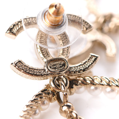 Chanel Crystal Pearl Charms CC Drop Earrings Gold 4 of 5