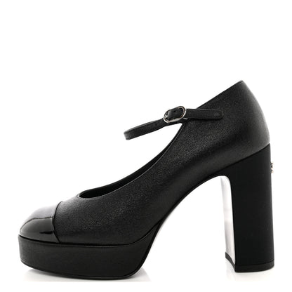 Chanel Lambskin Patent Cap Toe Mary Jane Platform Pumps 35 Black 1 of 10