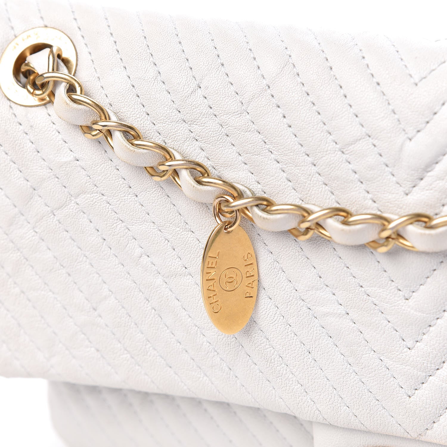 Chanel Calfskin Surpique Chevron Medium Flap White 21 of 21