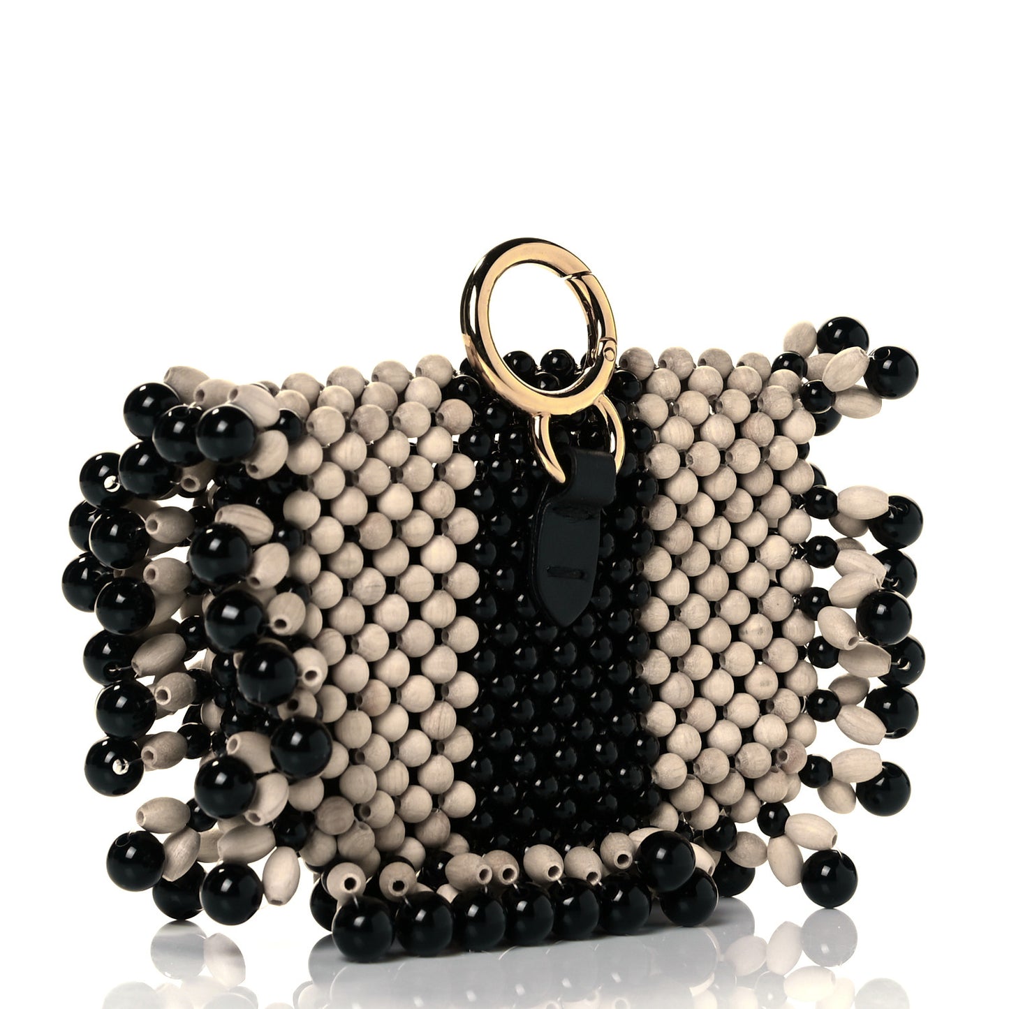 Beaded Nano Baguette Charm Beige Black
