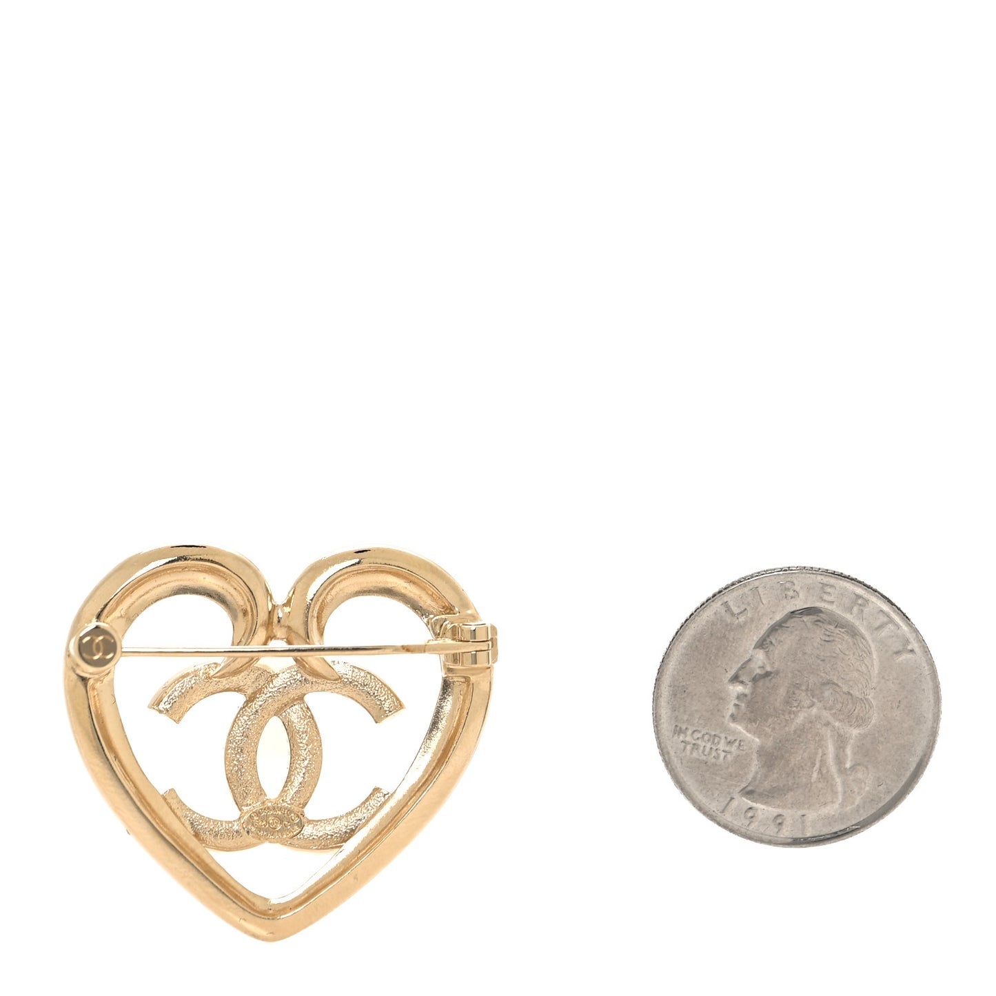 Metal Crystal CC Logo Heart Brooch Gold