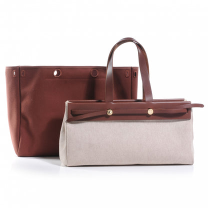 Hermes Toile Herbag Cabas Natural and Brown 1 of 8