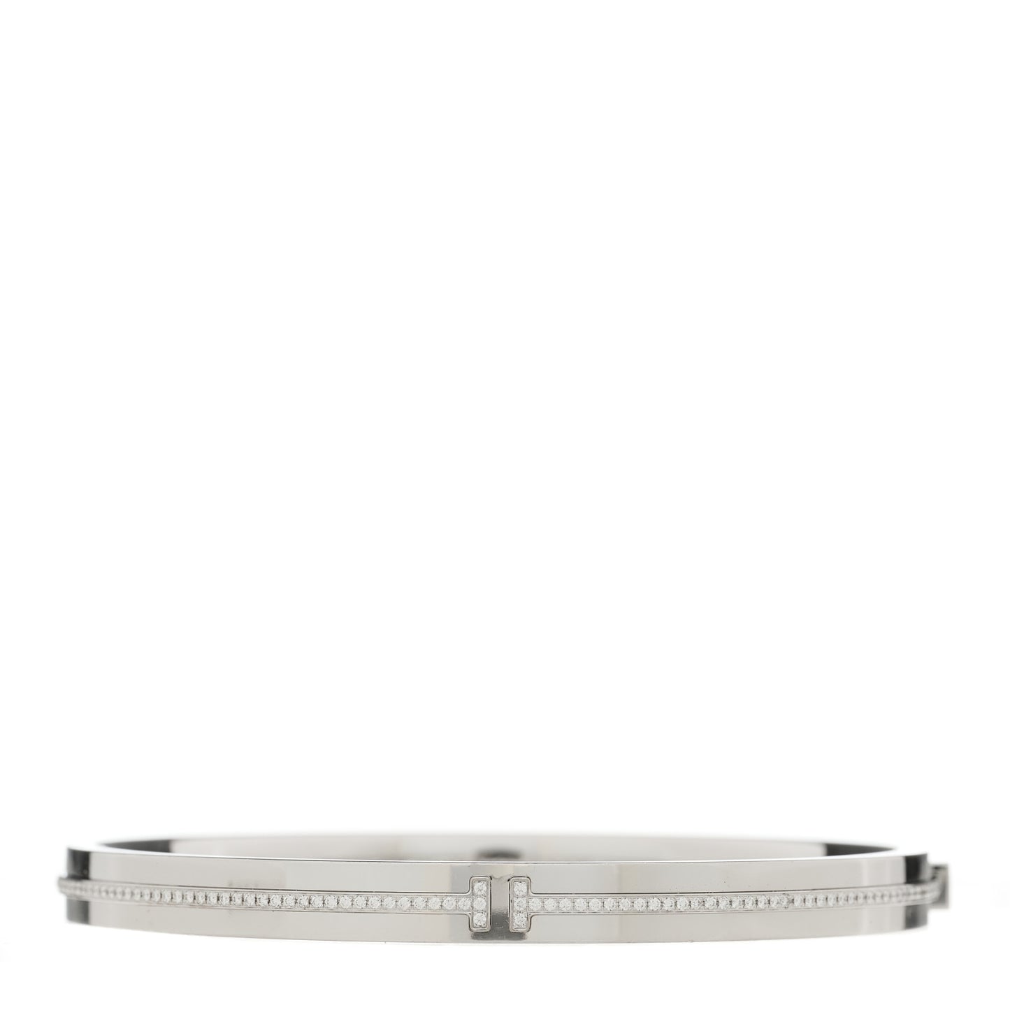 18K White Gold Diamond T Hinged Bangle Bracelet