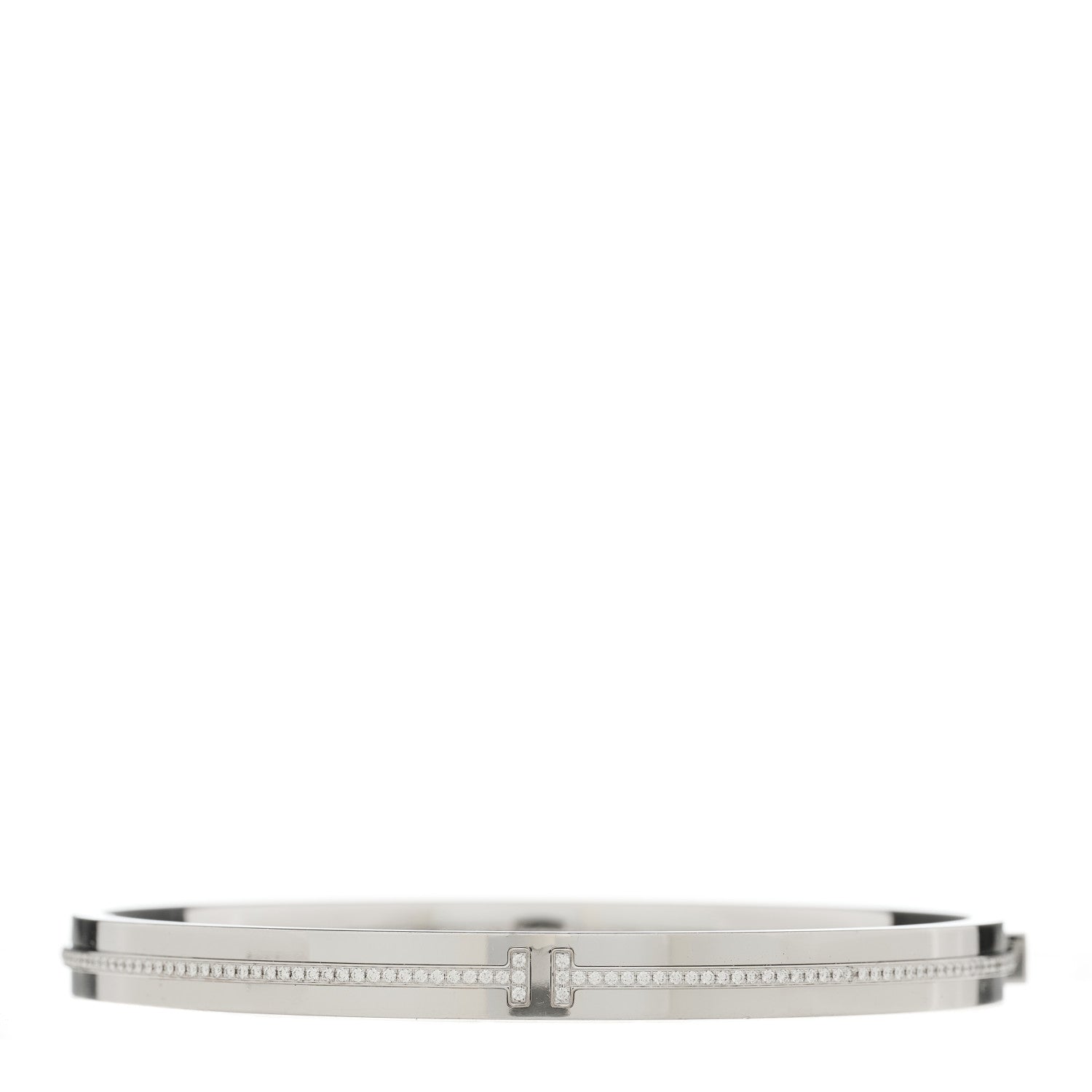 Tiffany 18K White Gold Diamond T Hinged Bangle Bracelet 1 of 4