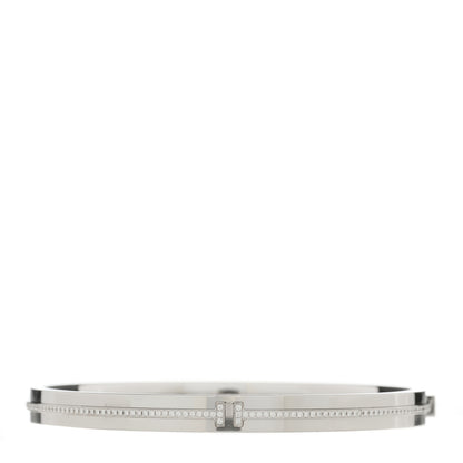 Tiffany 18K White Gold Diamond T Hinged Bangle Bracelet 1 of 4