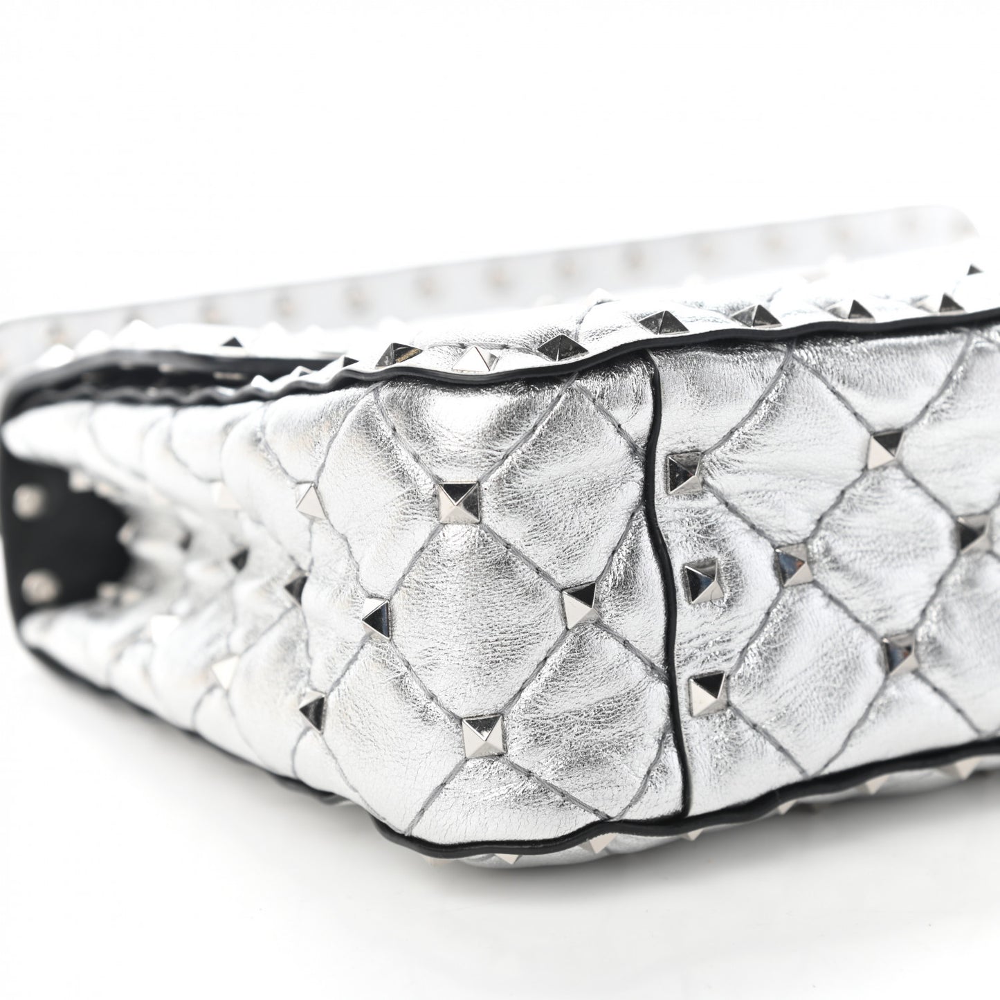 Metallic Nappa Medium Rockstud Spike Shoulder Bag Silver