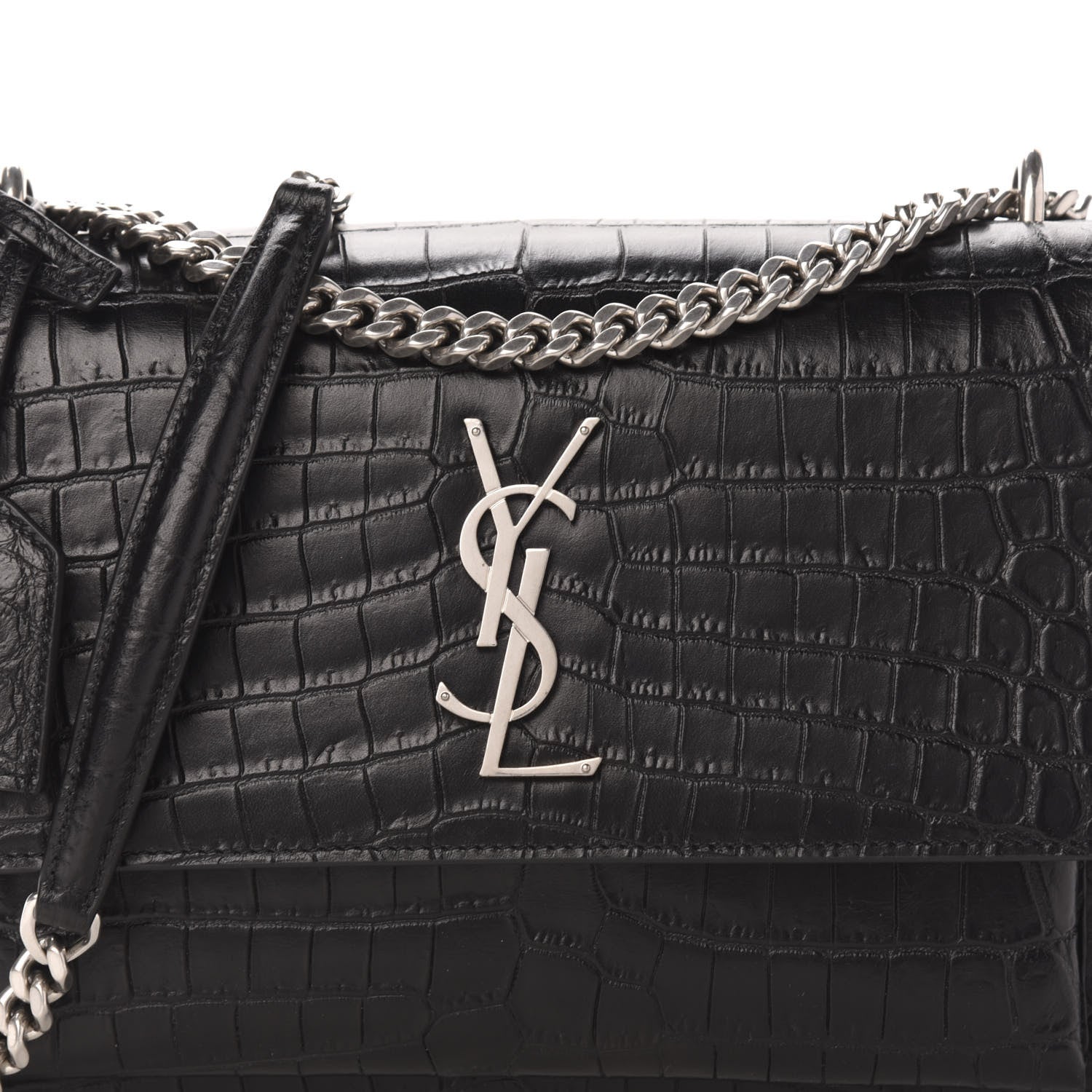 Saint Laurent Calfskin Crocodile Embossed Medium Monogram Sunset Black 10 of 10