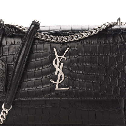 Saint Laurent Calfskin Crocodile Embossed Medium Monogram Sunset Black 10 of 10