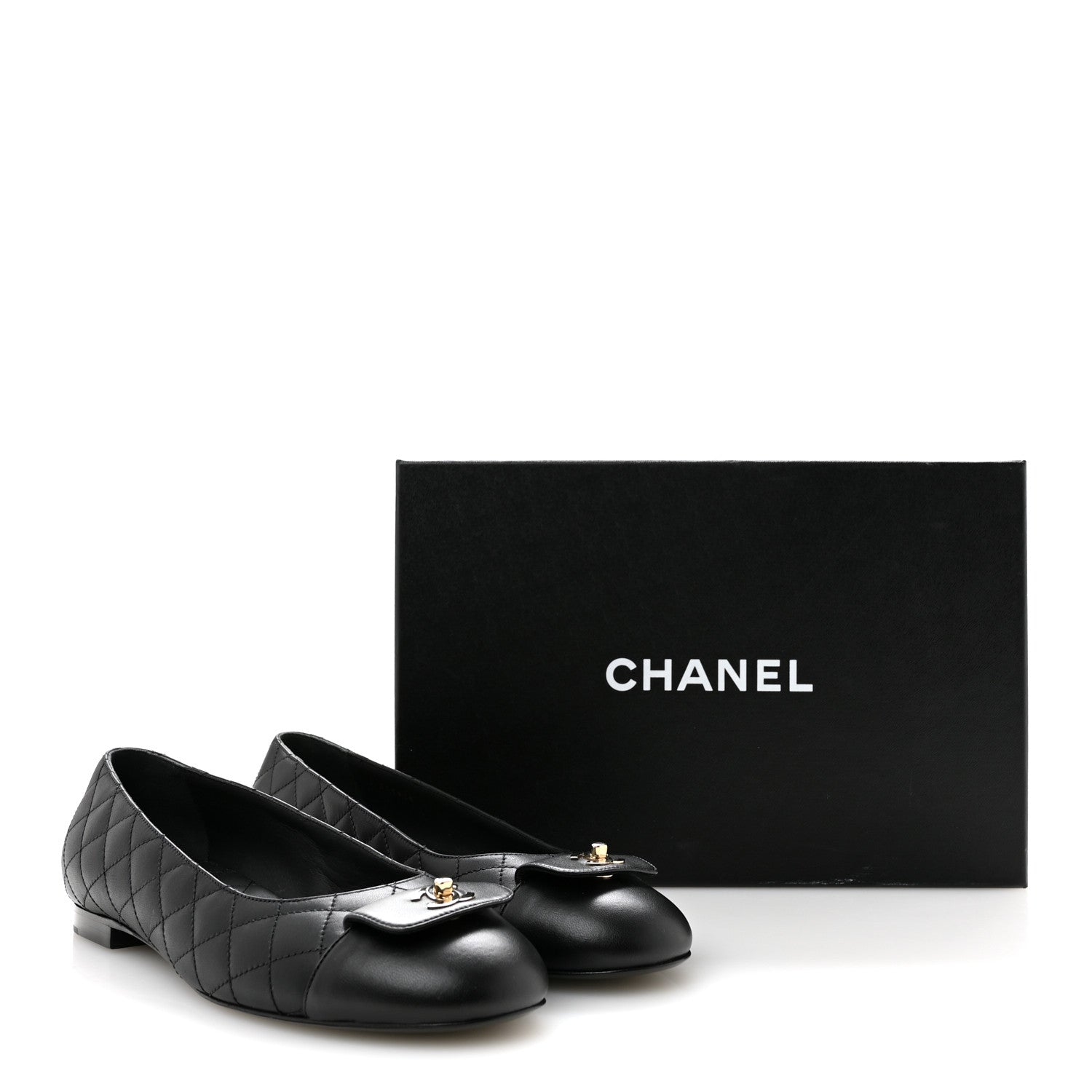 Chanel Calfskin Lambskin Quilted CC Cap Toe Ballerina Flats 37 Black 10 of 10