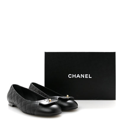 Chanel Calfskin Lambskin Quilted CC Cap Toe Ballerina Flats 37 Black 10 of 10