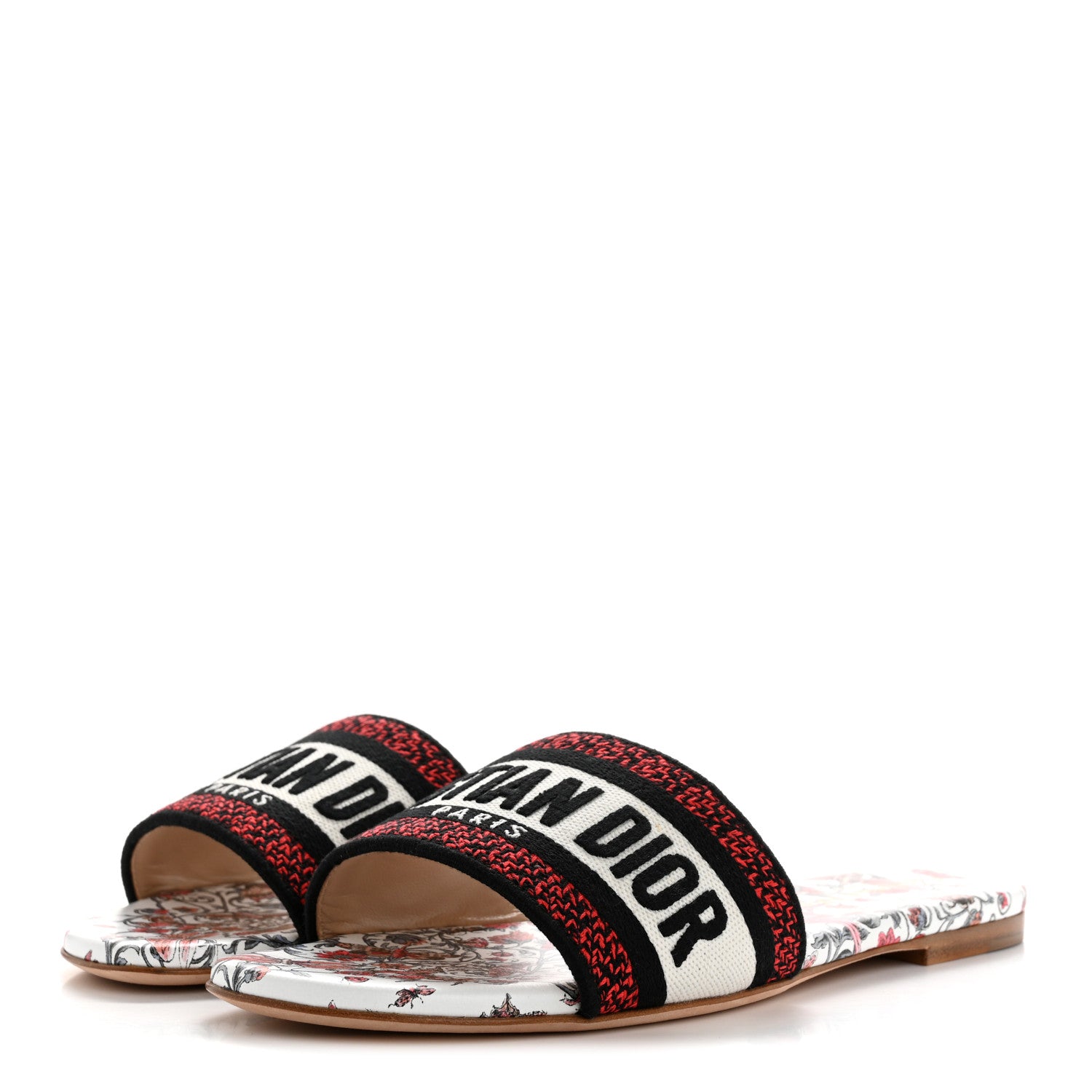 Christian Dior Canvas Coeur Des Curiosites Embroidered Dway Flat Slide Sandals 36.5 Multicolor 4 of 10