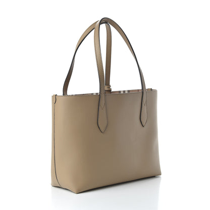 Burberry Grainy Calfskin Haymarket Check Medium Reversible Tote Camel 3 of 16