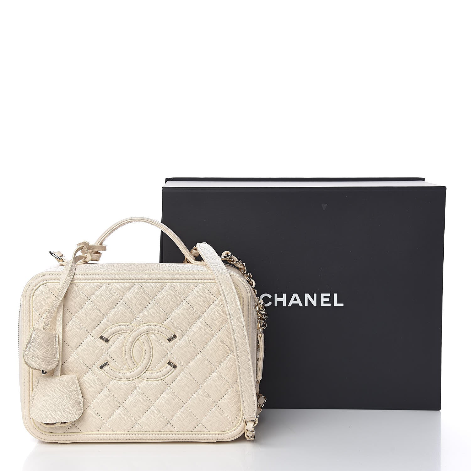 Chanel Caviar Quilted Large CC Filigree Vanity Case Light Beige 14 of 14