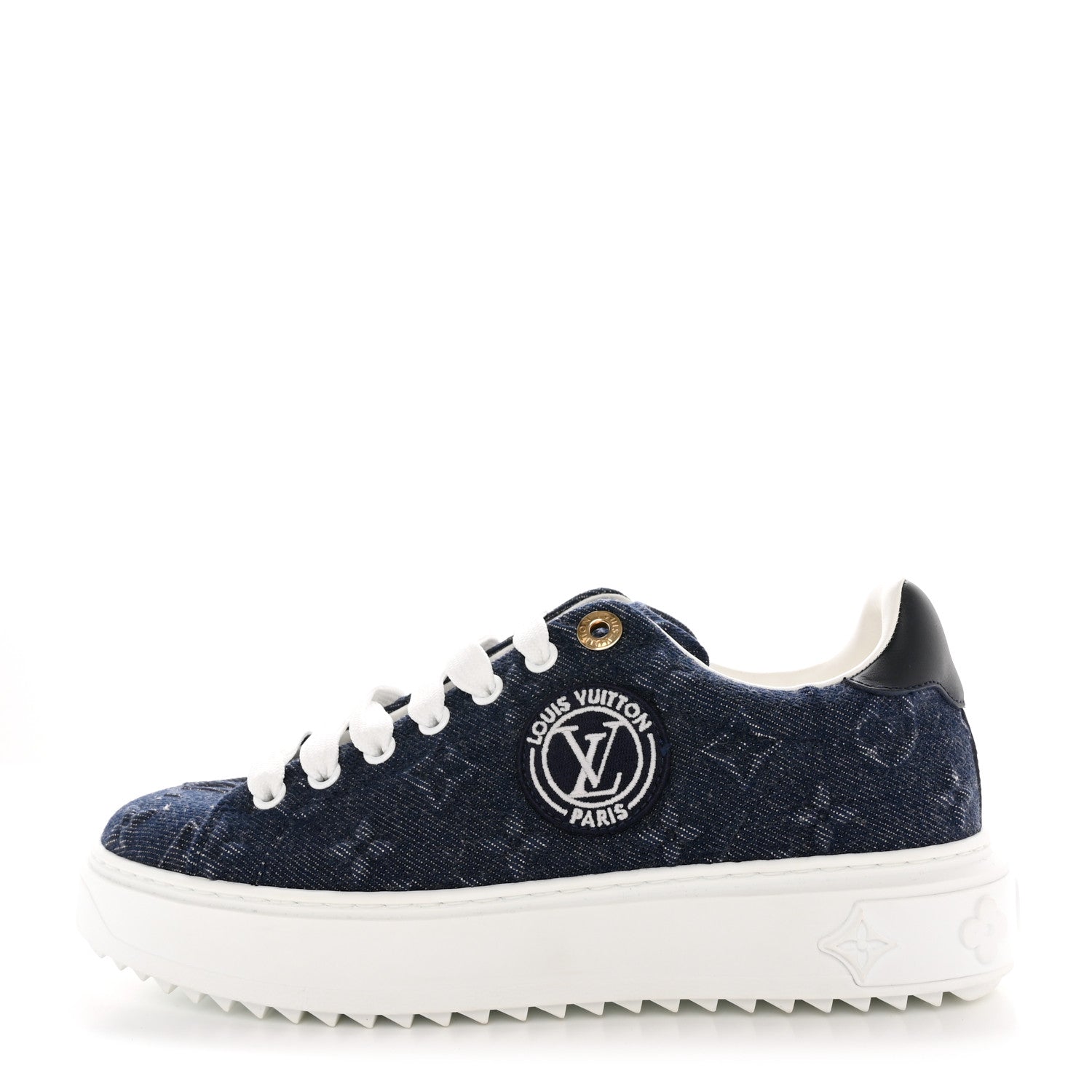 Louis Vuitton Denim Monogram Debossed Time Out Sneakers 36.5 Blue 1 of 10