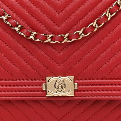 Chanel Calfskin Chevron Quilted Boy Wallet On Chain WOC Red 9 of 12