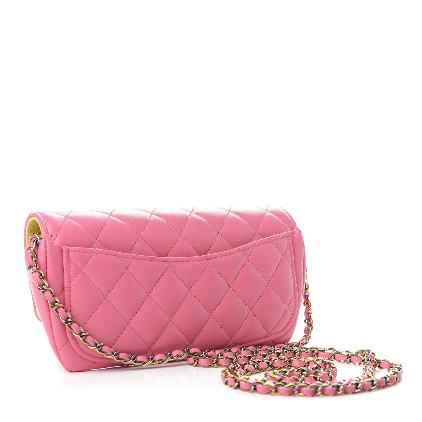 Lambskin Quilted Glasses Case With Chain Pink Yellow