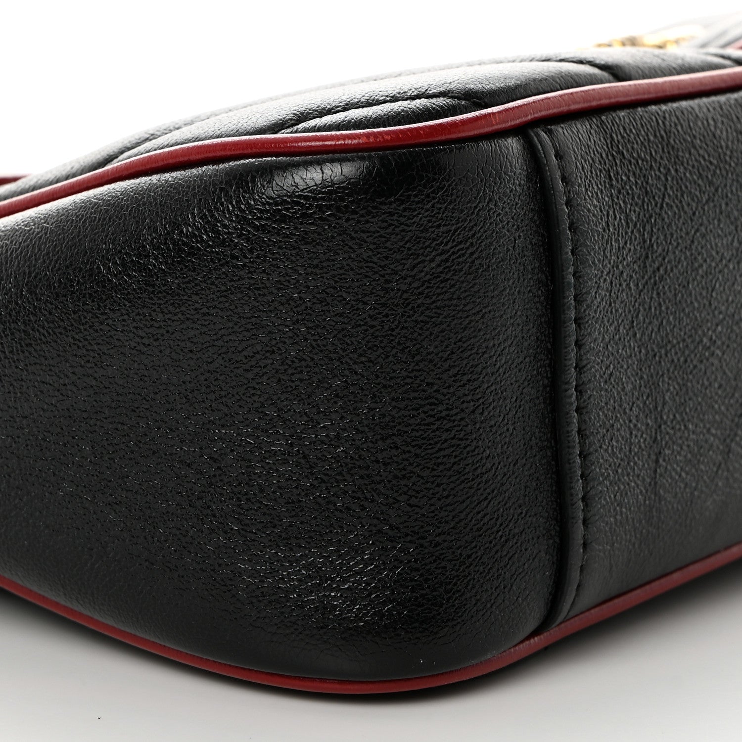 Gucci Vintage Effect Calfskin Matelasse Diagonal Small Torchon GG Marmont Shoulder Bag Black Romantic Cherry 9 of 10