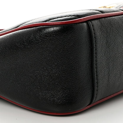 Gucci Vintage Effect Calfskin Matelasse Diagonal Small Torchon GG Marmont Shoulder Bag Black Romantic Cherry 9 of 10