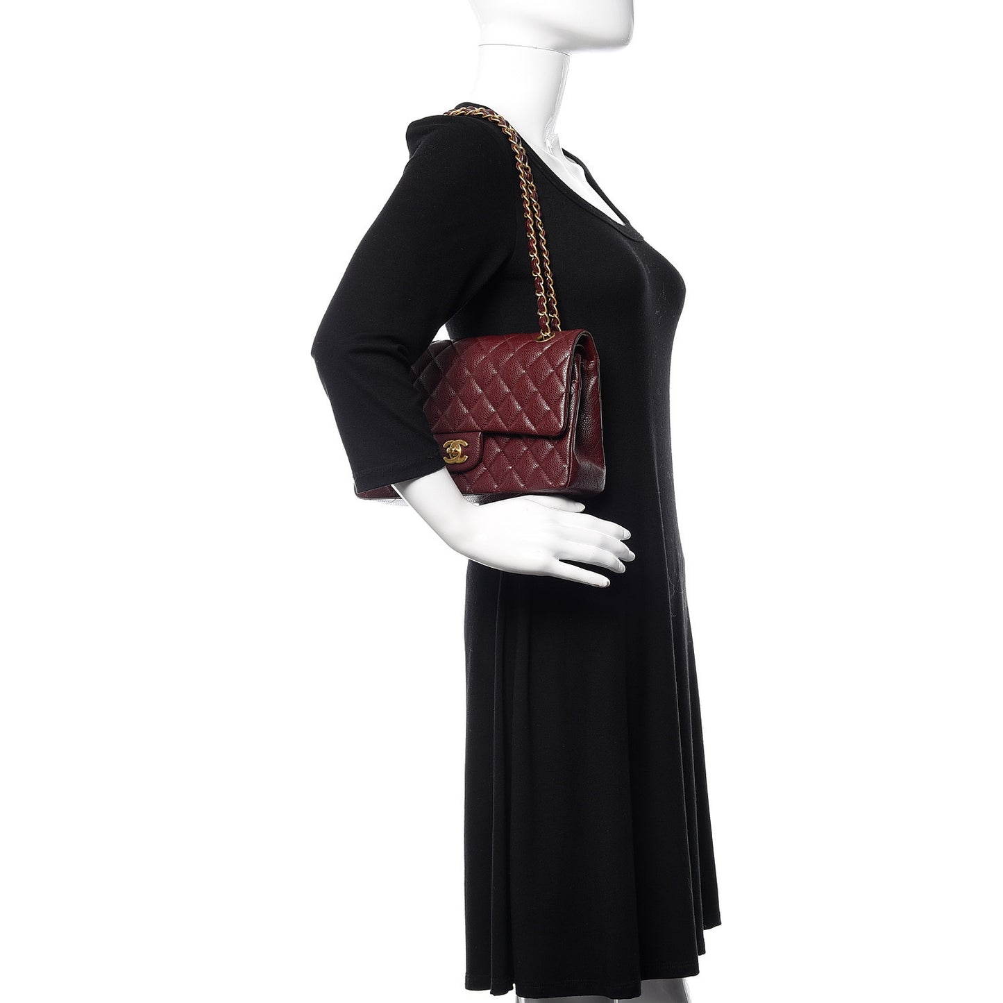 Caviar Quilted Medium Double Flap Dark Red