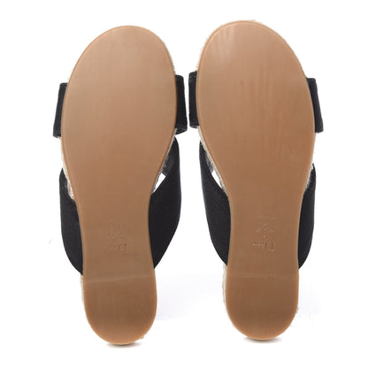 Christian Dior Canvas Embroidered Granville Espadrille Crisscross Flat Slide Sandals 39 Black 5 of 10